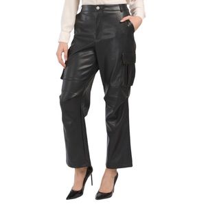 NWT 7 For All Mankind Black Faux Leather Cargo Pants (C1)